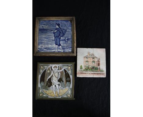 A late 19th Century James Thomson 'Seasons' tile, designed by John Moyr Smith 'Refulgent Summer Comes' in a brass frame, alon
