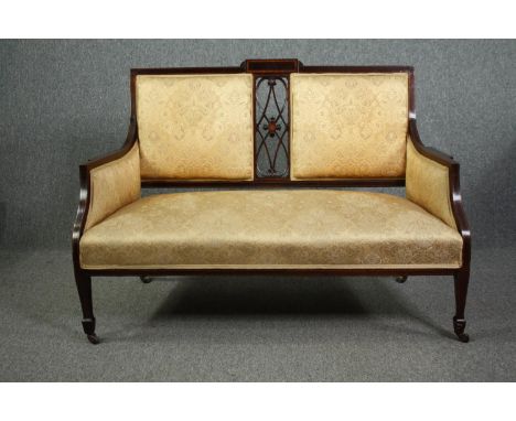 Sofa, Edwardian mahogany and satinwood inlaid two seater. H.93 W.127 D.67cm. 