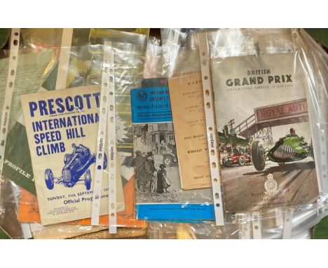 Assorted car related ephemeria, including Prescott International Speed Hill Climb, 11th September 1949 programme, Motor Show 
