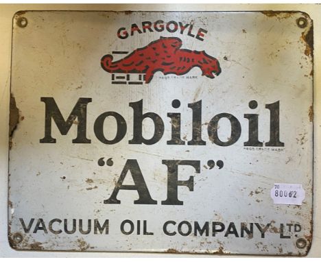 An enamel sign, Gargoyle Mobil oil 'AF' Vacuum Oil Company Ltd, 23 cm high x 29 cm wideSlight loss 