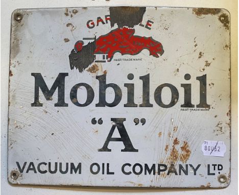 An enamel sign, Gargoyle Mobil oil 'A' Vacuum Oil Company Ltd, 23 cm high x 29 cm wide 
