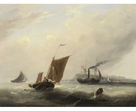 Frederick Calvert (British, c.1785 - 1844)A steam packet entering Scarborough; Troops embarking off Whitby, a pair oil on can
