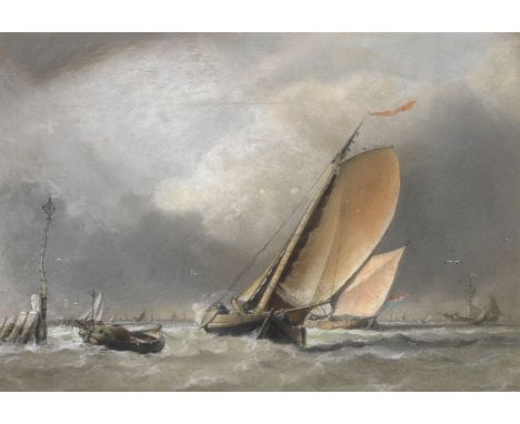 Edward William Cooke, RA (British, 1811-1880)Dutch hoys and other shipping in choppy waters off Amsterdam signed and dated 'E