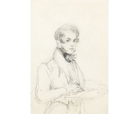 Edward William Cooke, RA (British, 1811-1880)A self portrait of the artist holding a sketch book pencil23.8 x 16.5cm (9 3/8 x
