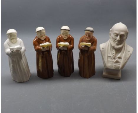 Collection of three 20th century Royal Worcester candle snuffers modelled as monks, further small Parian ware bust "Montefior