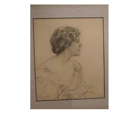 Unsigned, pencil drawing, head and shoulders portrait of a lady, 10 1/2 x 9 ins 