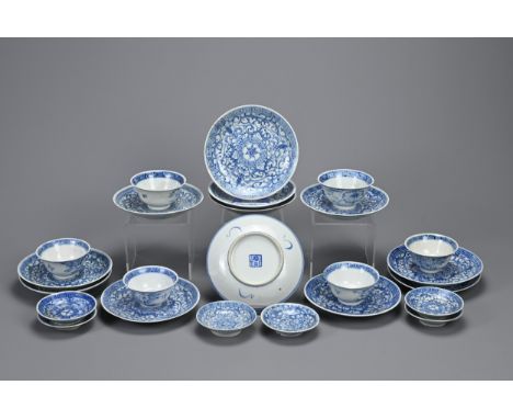 A GROUP OF STRAITS CHINESE NYONYA BLUE AND WHITE PORCELAIN ITEMS, 19 CENTURY. Twenty four in total to include dishes and cups