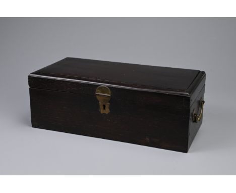 A CHINESE ZITAN COMPARTMENT BOX, QING DYNASTY. Of rectangular form with bronze handles and metal fittings. The interior with 