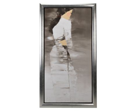 VIETNAMESE SCHOOL, OIL ON CANVAS, LATE 20TH CENTURY. Abstract profile of a woman standing. 99cm x 49 cm exc. silvered frame I
