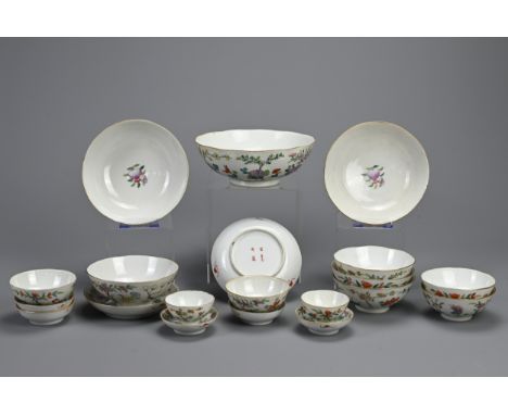 A GROUP OF CHINESE FAMILLE ROSE PORCELAIN ITEMS, 19/20TH CENTURY. Twenty in total to include bowls and dishes, decorated with