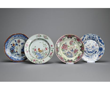 A GROUP OF CHINESE PORCELAIN DISHES, 18TH CENTURY. Each different to include a rarely seen octagonal dish decorated with a fi