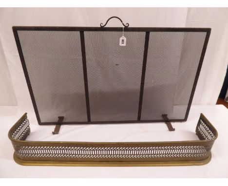 Brass fire fender and iron and wire spit guard (2)