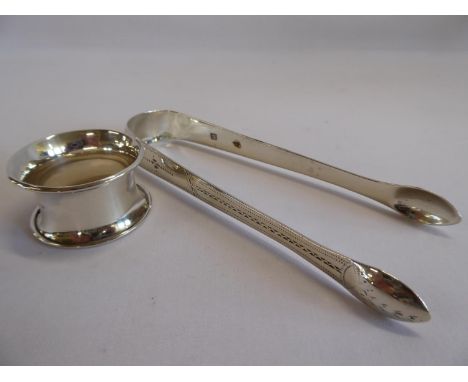 Silver sugar tongs London 1802 and napkin ring - B'ham 1906 (2)