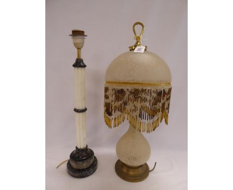 Frosted glass table lamp with beaded fringe shade &amp; a marble column table lamp (2)