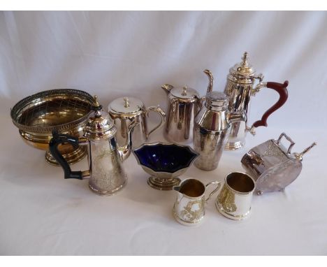 Silver plated coffee set, teapots, cocktail shaker etc.