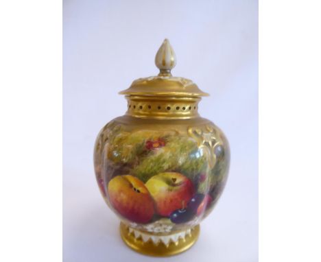 Royal Worcester pot pourri vase and cover c1891 signed Ricketts - model no 278 (13cm tall)NB it has been noticed this item ha