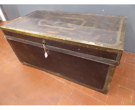 Vintage leather covered camphor wood trunk