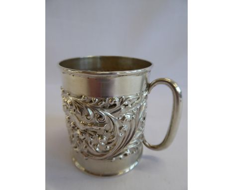 Small repousse silver tankard with boar hunt scene - B'ham 1906