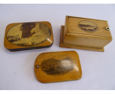 Mauchline ware purse, note card book and trinket box (3)