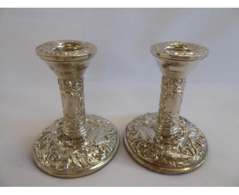 Pair repousse silver candlesticks - B'ham 1971 (4" tall)