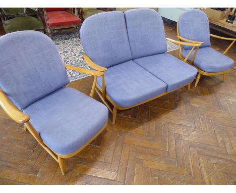 Ercol beech model No.203 sofa and armchairs (3)