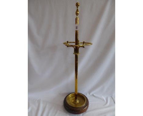 Victorian brass umbrella or stick stand on mahogany base