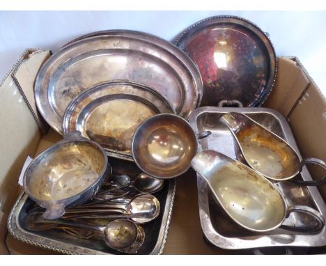 Silver plated trays, tureen, gravy boats, cutlery etc.