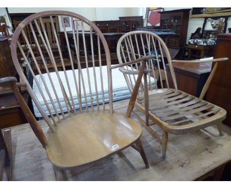 Ercol beech hoopback armchairs (2)