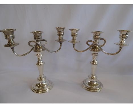 Pair silver plated 3 branch candelabra
