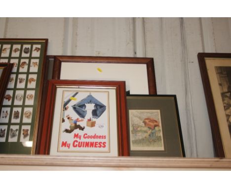 A Guinness advertising print; and two golfing prints 