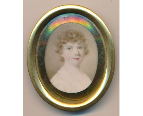 English School (18th / 19th Century),Miniature portrait of a lady in red lipstick,Watercolour on ivory,Unsigned,Gilt metal fr