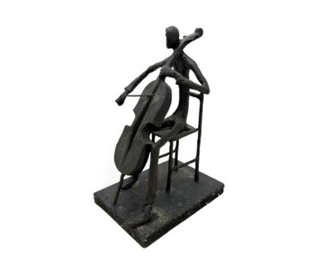 20th Century,Seated man playing a Cello,Contemporary bronze sculpture,Unsigned,Height 23cm.