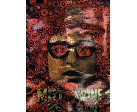 Bob Dylan, original Blowin in the Mind / Mister Tambourine Man poster. Printed on foiled card, rolled, 29 x 19.5. Creased as 