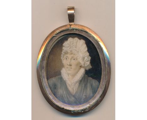 English School (18th / 19th Century),Miniature portrait of a lady in bonnet and frills,Watercolour on ivory,Unsigned,Gilt met