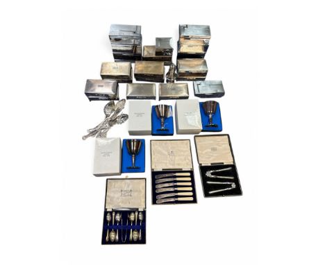 Large Accumalation of Silver Plated Items including Cigarette Boxes (22), Pair of cased Nut crackers, Three boxed Medal Cups,