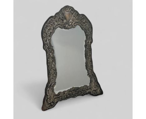 Victorian silver framed easel dressing table mirror with Birmingham hallmarks. Missing stand, converted to hang. Height 44cm,