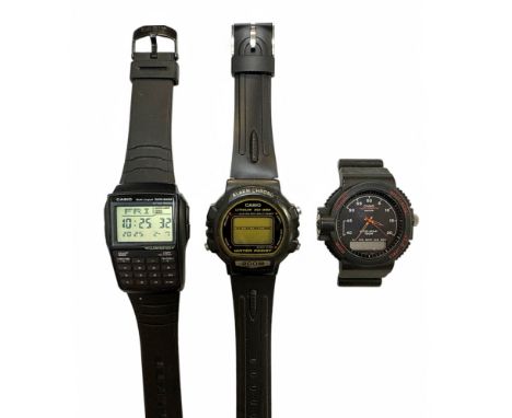Trio of Vintage Digital Casio Wristwatches including Casio Multi Lingual Illuminator, Alarm Chrono and Alti-Depth.