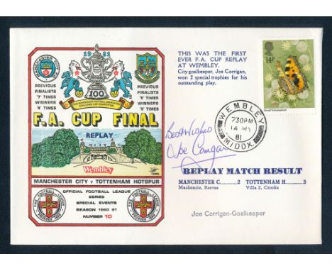 Tottenham Hotspur 1981 FA Cup Final signed covers. Including illustrated team signed cover signed to reverse by squad in blue