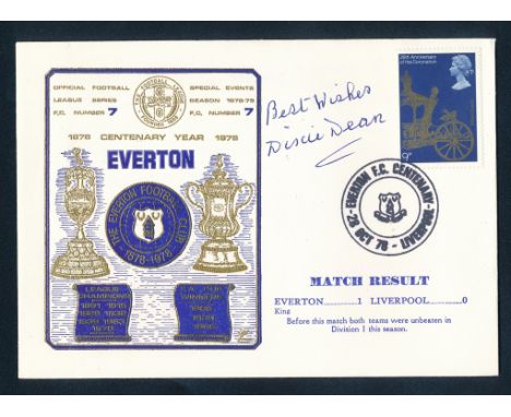 Dixie Dean, autographed illustrated First Day Cover signed to front in blue pen by Dixie Dean. 28th October 1978 Everton Cent