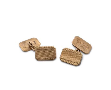 A pair of 9ct gold cufflinks with monogram and engine turned pattern. 