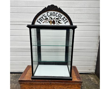Superb Victorian Fry’s Chocolate counter top display cabinet, the ebonised wooden framed cabinet with enamelled 'Fry's Chocol