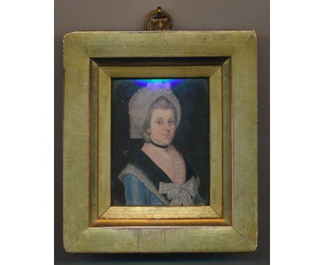 English School (18th / 19th Century), Miniature portrait of Mrs Samuel Hext,Watercolour on ivory,Unsigned,Labelled to reverse