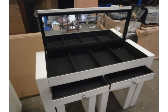 A White Leather Look Dressing Table With Two Stools With Lift Up