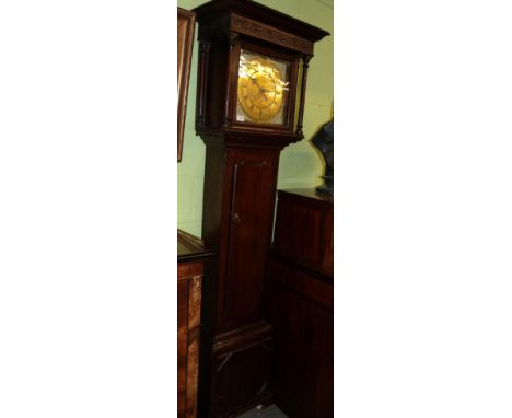 An oak thirty hour longcase clock, square brass dial, signed William Terry, Masham, in a later case 