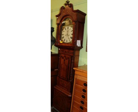 Victorian oak, rosewood crossbanded and marquetry inlaid 8-day longcase clock with painted dial, Groom, Willington 