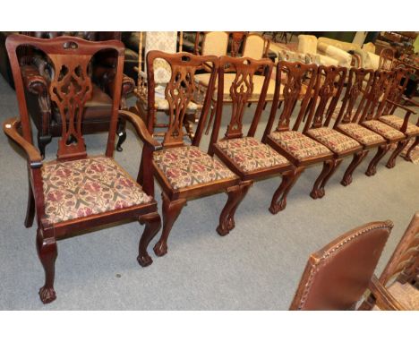 Set of eight Chippendale revival dining chairs, including one carver, early 20th century 