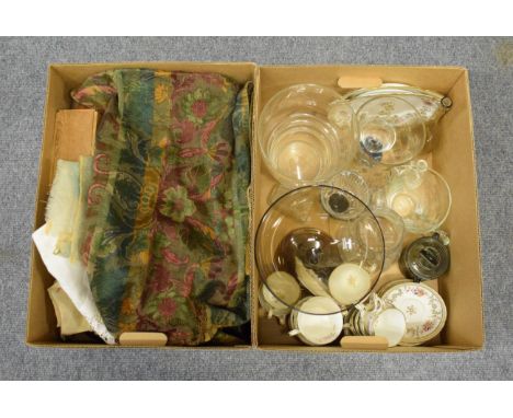 A quantity of glass including an amethyst centrepiece bowl; gilt engraved vase etc; together with ceramics including Paragon;