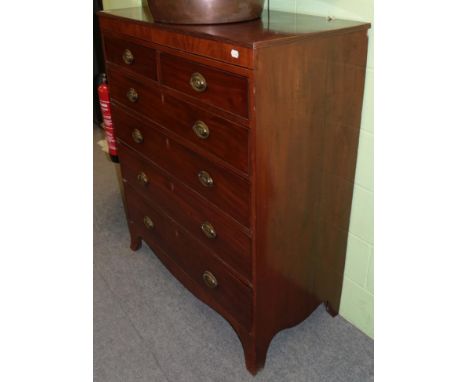 Regency mahogany and ebony strung six drawer straight fronted chest, on bracket feet 