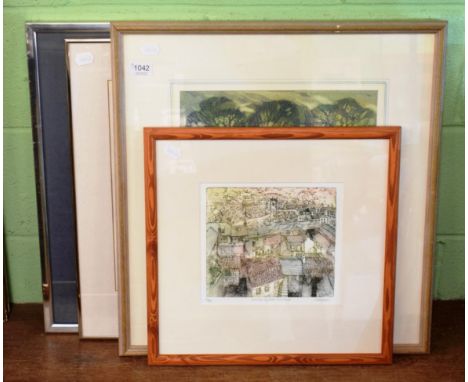 D M Patterson (Contemporary) ''Market Day'', signed, inscribed, etching; together with John Degnan, ''Over the Square, Richmo