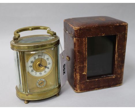 An Edwardian carriage alarm clock in case